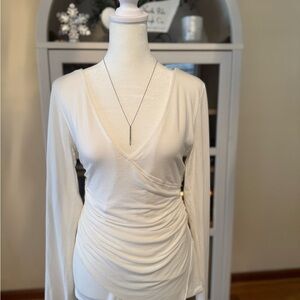 BCBGMaxAzria Cream Long Sleeve Wrap Blouse